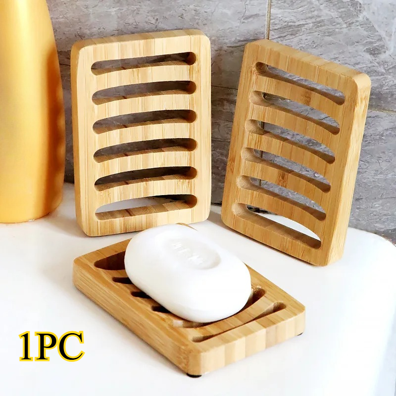 Soap Dish Draining - Portasapone in bambù naturale con vassoio,